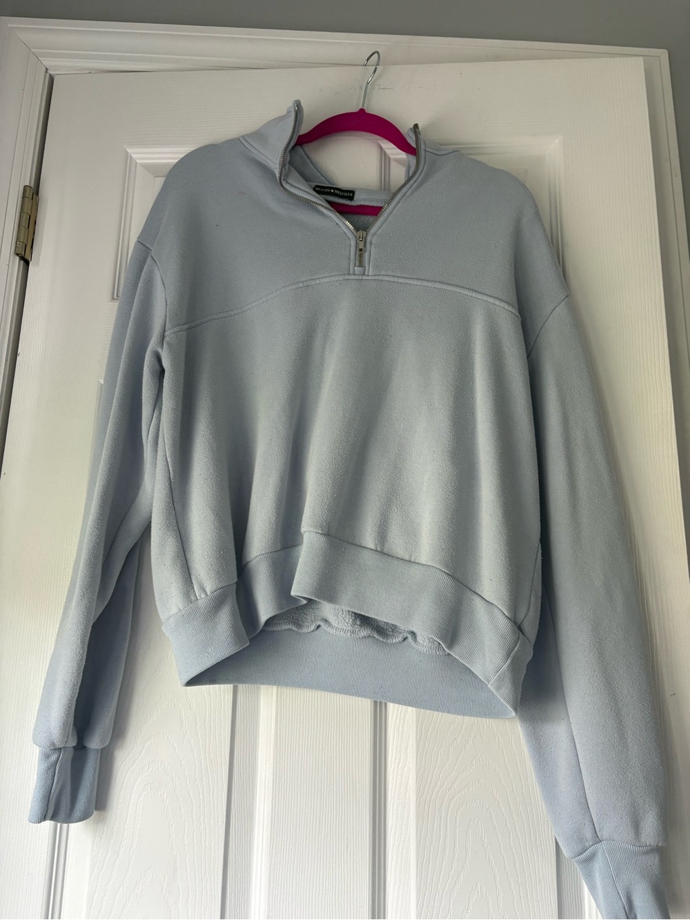 Brandy Melville Pale Blue Zip Hoodie with Silver Zipper